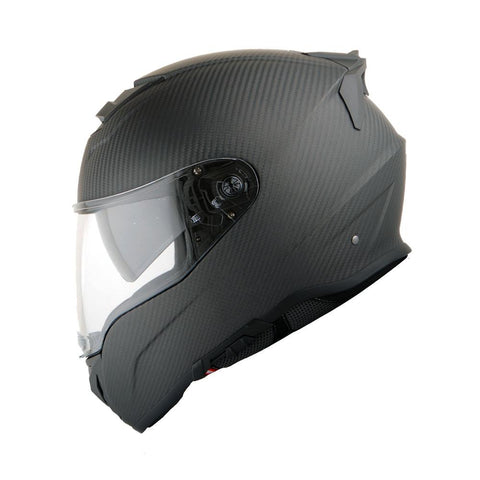 Martian Genuine Real Carbon Fiber Motorcycle Dual Visor Full Face Helmet HB-BNF-B7 Matt Carbon Black, DOT Approved