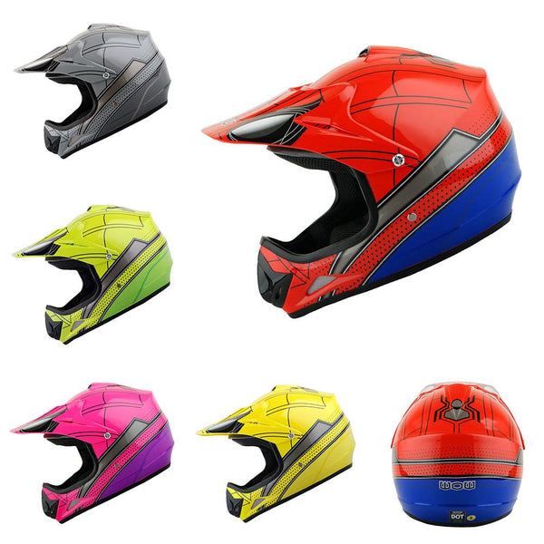 boy dirt bike helmets WOW Youth Kids Motocross BMX MX ATV Dirt Bike Helmet Spider Spider Web – Power Gear Motorsports
