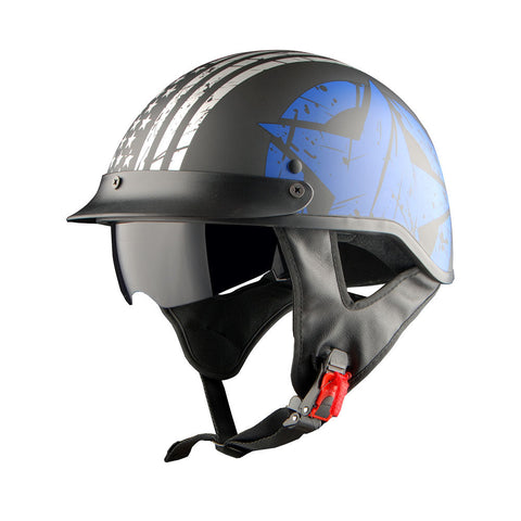 1Storm Motorcycle Half Face Helmet Mopeds Scooter Pilot with retratable Inner Smoked Visor: HKY205V