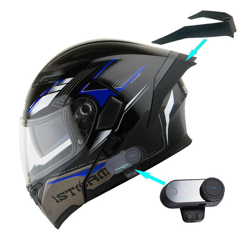 1Storm Motorcycle Modular Full Face Flip up Dual Visor Helmet + Spoiler + Motorcycle Bluetooth Headset: HB89