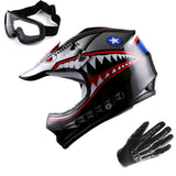 WOW Youth Kids Motocross BMX MX ATV Dirt Bike Helmet Shark + Goggles + – Power Gear Motorsports