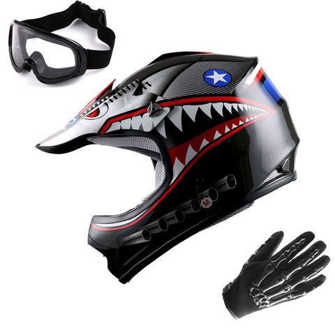 bell dirt shark helmet WOW Youth Kids Motocross BMX MX ATV Dirt Bike Helmet Shark + Goggles + – Power Gear Motorsports