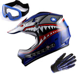 WOW Youth Kids Motocross BMX MX ATV Dirt Bike Helmet Shark + Goggles + – Power Gear Motorsports
