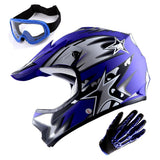 WOW Youth Motocross Helmet BMX MX ATV Dirt Bike Helmet Matt Star + Goggles + Skeleton Glove Bundle: HBOY-K_Star