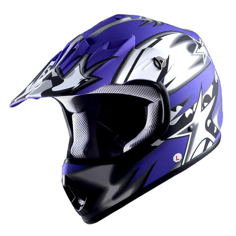 WOW Youth Motocross Helmet BMX MX ATV Dirt Bike Helmet Matt Star + Goggles + Skeleton Glove Bundle: HBOY-K_Star