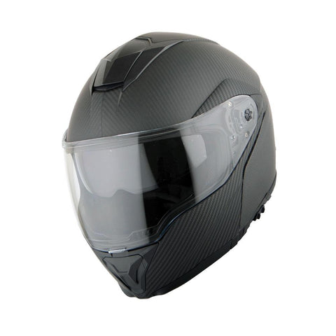 Martian Genuine Real Carbon Fiber Motorcycle Modular Flip up Full Face Helmet HB-BMF-B10 Matt Carbon Black, DOT Approved