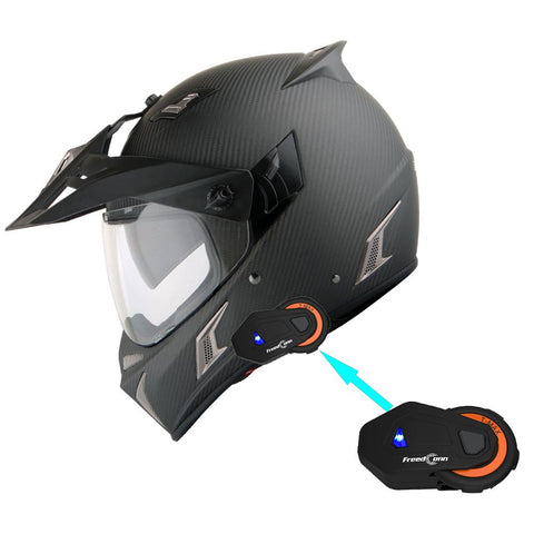 Martian Genuine Real Carbon Fiber Motorcycle Modular Flip up Full Face Helmet + Motorcycle Bluetooth Headset: HB-BXN-L9 Matt Carbon Black