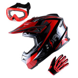 1Storm Youth Motocross Helmet BMX MX Bike Helmet Teenager Racing Style + MX Goggles + MX Skeleton Gloves Bundle: HF801Youth