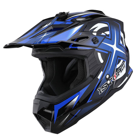 1Storm Adult Motocross Helmet BMX MX ATV Dirt Bike Helmet HF801 Racing Style + Goggles + Skeleton Glove Bundle