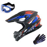 1Storm Motocross Adult Helmet Downhill Mountain Bike Helmet BMX MX ATV Dirt Bike Storm Style HF803 + Goggles + Skeleton Glove Bundle