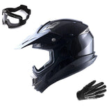 1Storm Adult Motocross Helmet Off Road MX BMX ATV Dirt Bike HGXP14B Mechanic + Goggles + Skeleton Glove Bundle