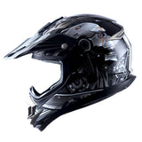 1Storm Adult Motocross Helmet Off Road MX BMX ATV Dirt Bike HGXP14B Mechanic + Goggles + Skeleton Glove Bundle