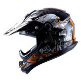 1Storm Adult Motocross Helmet Off Road MX BMX ATV Dirt Bike HGXP14B Mechanic + Goggles + Skeleton Glove Bundle