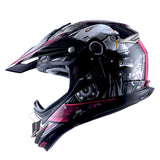 1Storm Adult Motocross Helmet Off Road MX BMX ATV Dirt Bike HGXP14B Mechanic + Goggles + Skeleton Glove Bundle