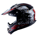 1Storm Adult Motocross Helmet Off Road MX BMX ATV Dirt Bike HGXP14B Mechanic + Goggles + Skeleton Glove Bundle