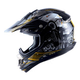 1Storm Adult Motocross Helmet Off Road MX BMX ATV Dirt Bike HGXP14B Mechanic + Goggles + Skeleton Glove Bundle