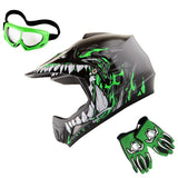 WOW Youth Kids Motocross BMX MX ATV Dirt Bike Helmet HJOY Dragon + Goggles + MG Youth Glove Bundle