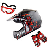 WOW Youth Kids Motocross BMX MX ATV Dirt Bike Helmet HJOY Dragon + Goggles + MG Youth Glove Bundle