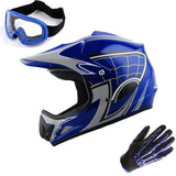 WOW Youth Kids Motocross BMX MX ATV Dirt Bike Helmet HJOY Spider Web + Goggles + Skeleton Glove Bundle