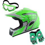 WOW Youth Motocross Helmet HJOY BMX MX ATV Dirt Bike Helmet Spider Web + Goggles + Martian Spider Glove Youth Bundle