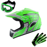 WOW Youth Kids Motocross BMX MX ATV Dirt Bike Helmet HJOY Spider Web + Goggles + Skeleton Glove Bundle