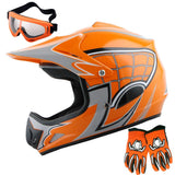 WOW Youth Motocross Helmet HJOY BMX MX ATV Dirt Bike Helmet Spider Web + Goggles + Martian Spider Glove Youth Bundle