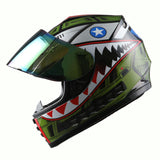 WOW Youth Motorcycle Full Face Helmet Street Bike BMX MX  Kids Shark + MX Skeleton Glove Bundle: HKY-B15