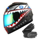 WOW Youth Motorcycle Full Face Helmet Street Bike BMX MX  Kids Shark + MX Skeleton Glove Bundle: HKY-B15