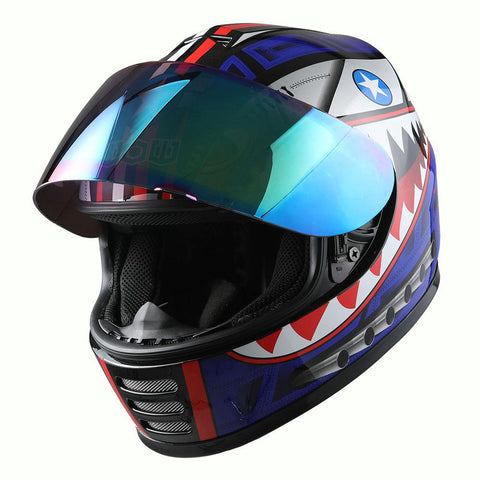 WOW Youth Motorcycle Full Face Helmet Street Bike BMX MX  Kids Shark + MX Skeleton Glove Bundle: HKY-B15