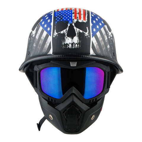 1Storm Novelty Motorcycle Half Face Helmet German Style DOT Approved: HKY602 + Black Tinted Goggle Bundle