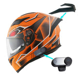 1Storm Motorcycle Modular Full Face Flip up Dual Visor Helmet + Spoiler + Motorcycle Bluetooth Headset: HJK316