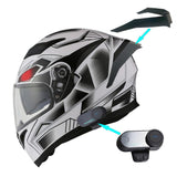 1Storm Motorcycle Modular Full Face Flip up Dual Visor Helmet + Spoiler + Motorcycle Bluetooth Headset: HJK316