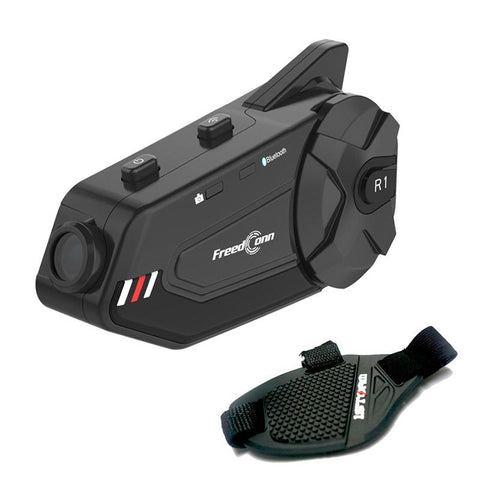 FreedConn R1plus - Casco de motocicleta con Bluetooth e intercomunicador  con cámara 1080P y radio FM 1000 M.
